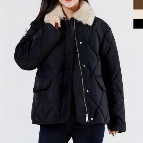 KYI 퀄팅 여자인조퍼카라 S 9339 숏패딩 여성상의 카라 퀼팅 인조퍼 여자상의 숏패딩
