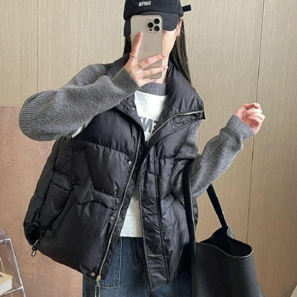 루즈핏스트링패딩조끼 하이넥 경량 패딩조끼 여성조끼 남자 남성 패딩조끼 경량