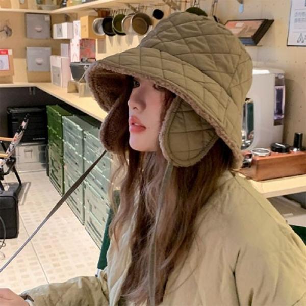 은창]다이아 퀼팅 패딩 귀도리 매듭 모자 털모자 보온 가을 겨울 여성 여성 벙거지 방한 모자 히트 선물 단