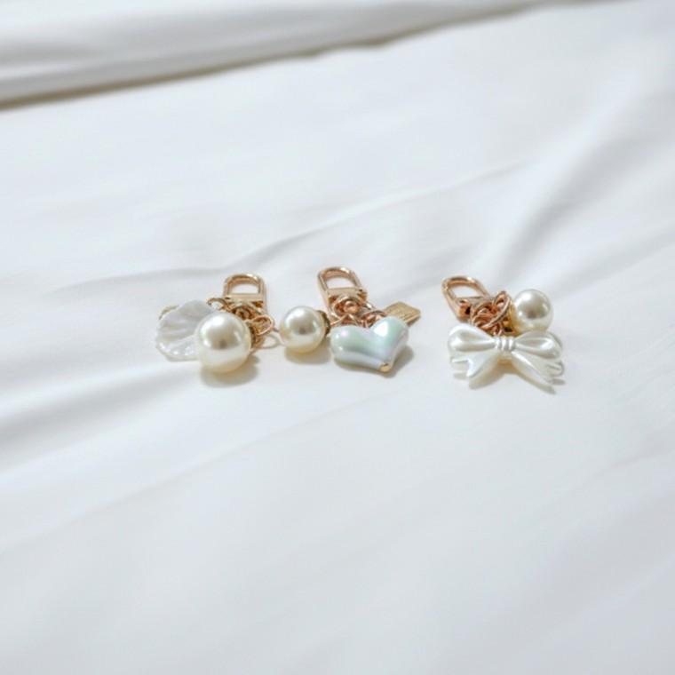 조개 디자인 골드 진주 조개 버즈 키링 가방 고리