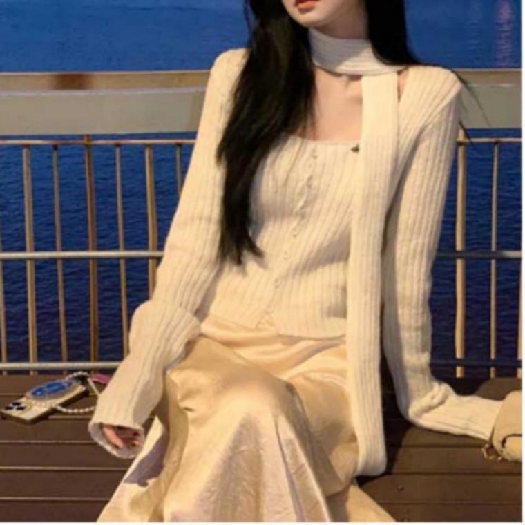 가을여자코디 여자머플러세트 코디 룩 머플러 세트 골지 가을 긴팔 여자 가디건