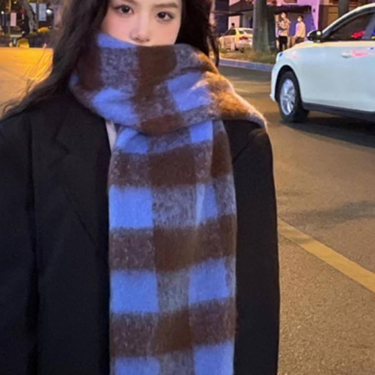 모직 무늬 목도리 포근한 체크 머플러 소프트 긴 방한 겨울