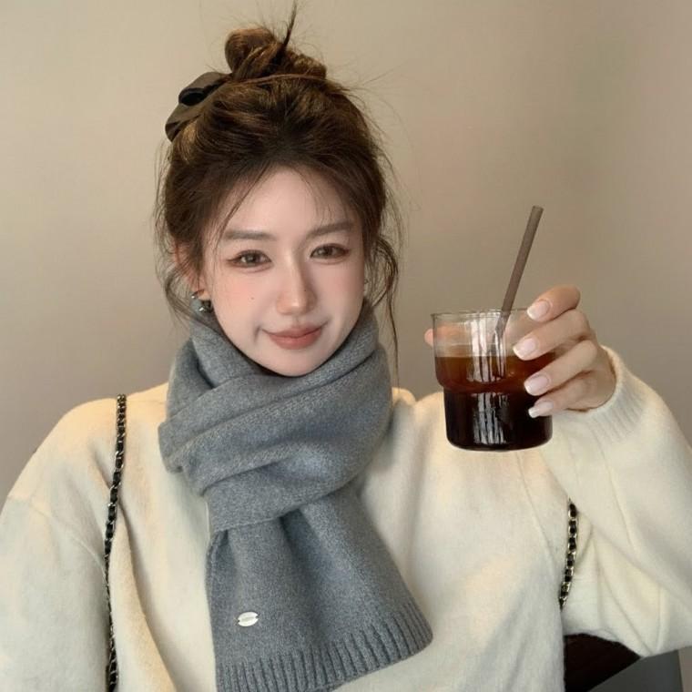 여성 소프트 니트 머플러 그레이 데일리 목도리