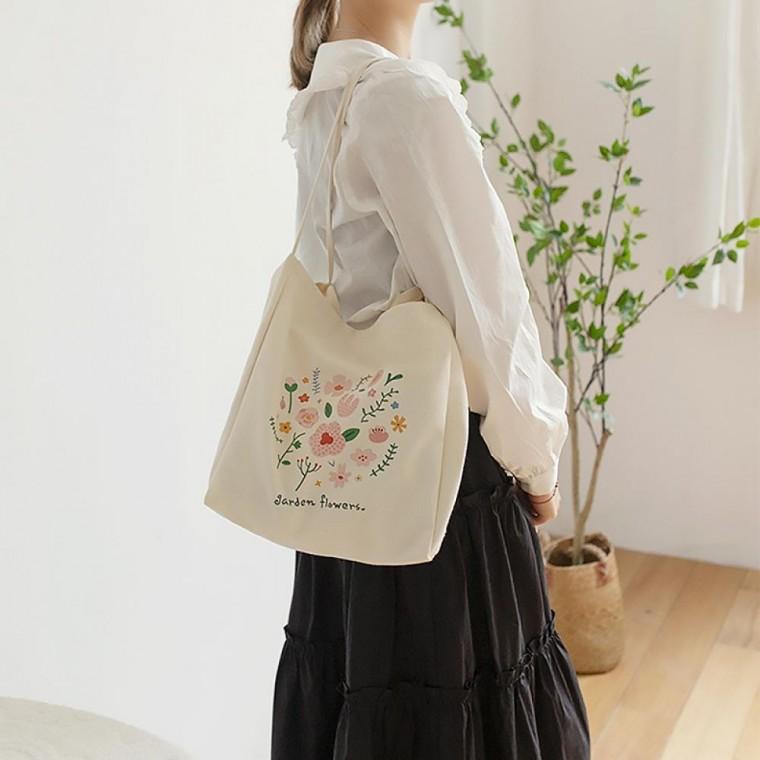 (GTF65877)가든플라워 캔버스 에코백(아이보리)
