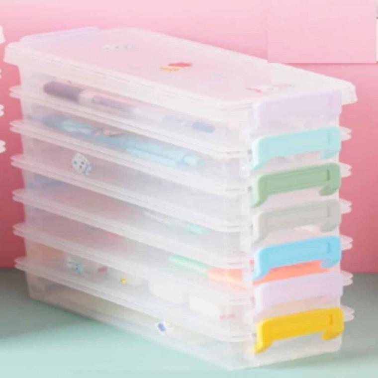 직사각 투명 소품박스 2개입 투명수납함 데스크수납함 부품수납함 포카보관함