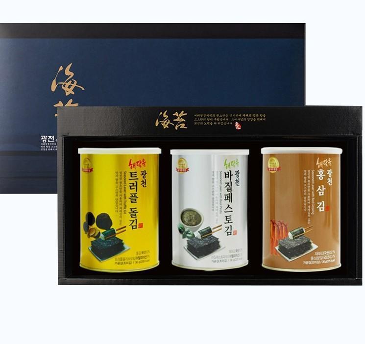 2026 설날선물세트 명품광천김3캔 캔김 설 선물세트 명절 재래김 돌김 선물용김추천 (고급쇼핑백포함)