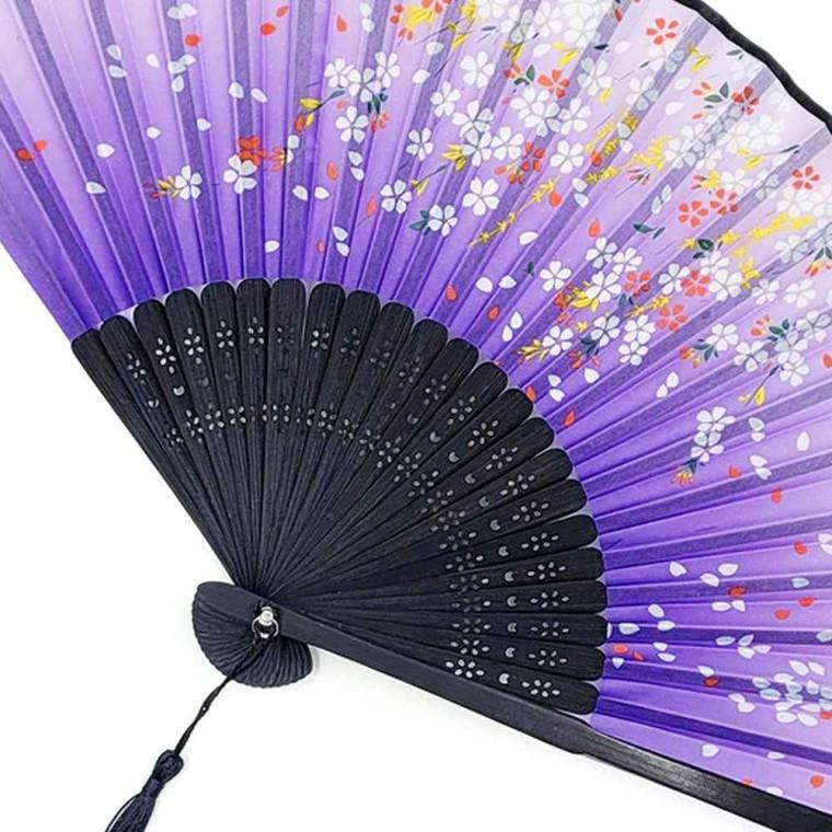 동양화부채 퍼플 플라워 휴대용부채 일본부채 나무부채 손부채 여름부채