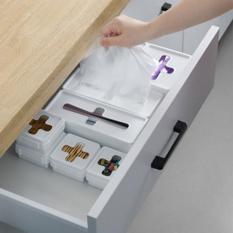 화이트 크로스 수납박스 3size 주방용품정리수납함 일회용품 정리 서랍속 수납