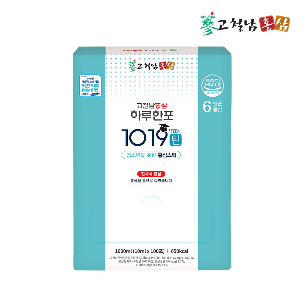[고철남홍삼] 청소년 홍삼스틱 하루한포 1019틴 실속형 10mlx100포