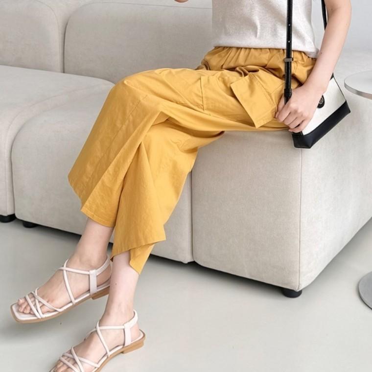 데일리 여자 카고바지 허리 밴딩 와이드 바지 캐주얼 카고 팬츠