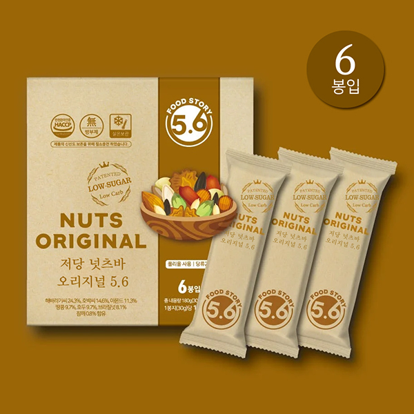 [푸드스토리5.6] 건강간식 저당 넛츠바 에너지바 오리지널 30g 6봉