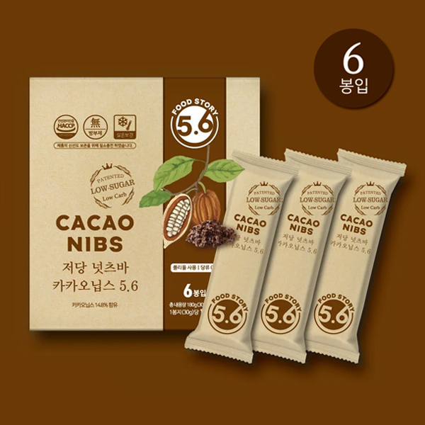 [푸드스토리5.6] 건강간식 저당 넛츠바 에너지바 카카오닙스 30g 6봉