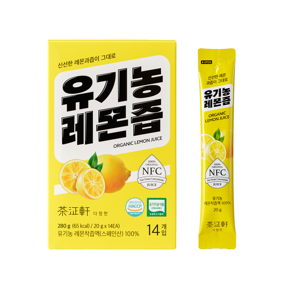 [다정헌] 유기농 레몬즙 NFC착즙 100% 레몬수 스틱 280g (20gx14입)