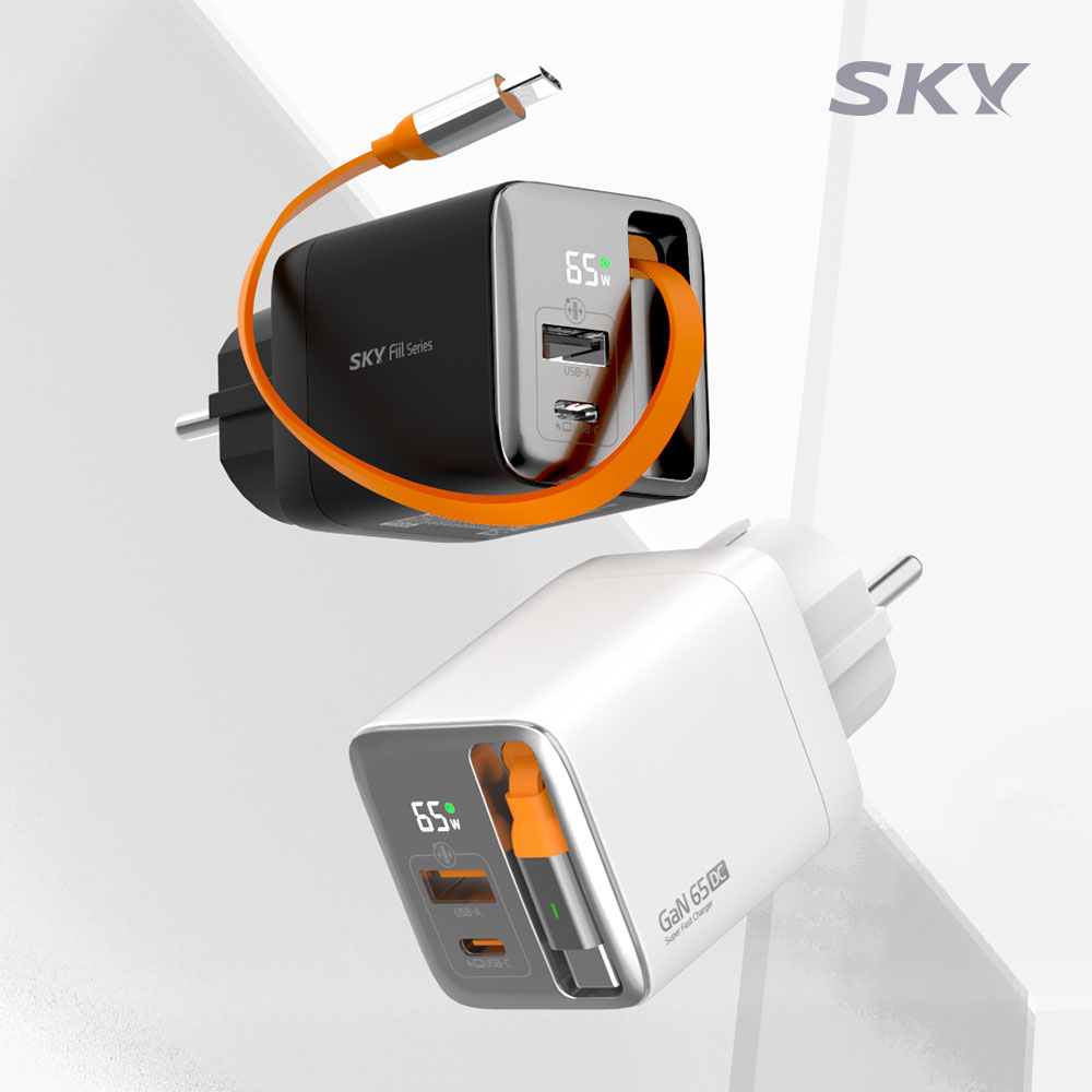 [스카이] 필 GaN 65W 접지 디스플레이 빌트인 케이블 일체형 초고속 충전기 SKY-GaN65DC