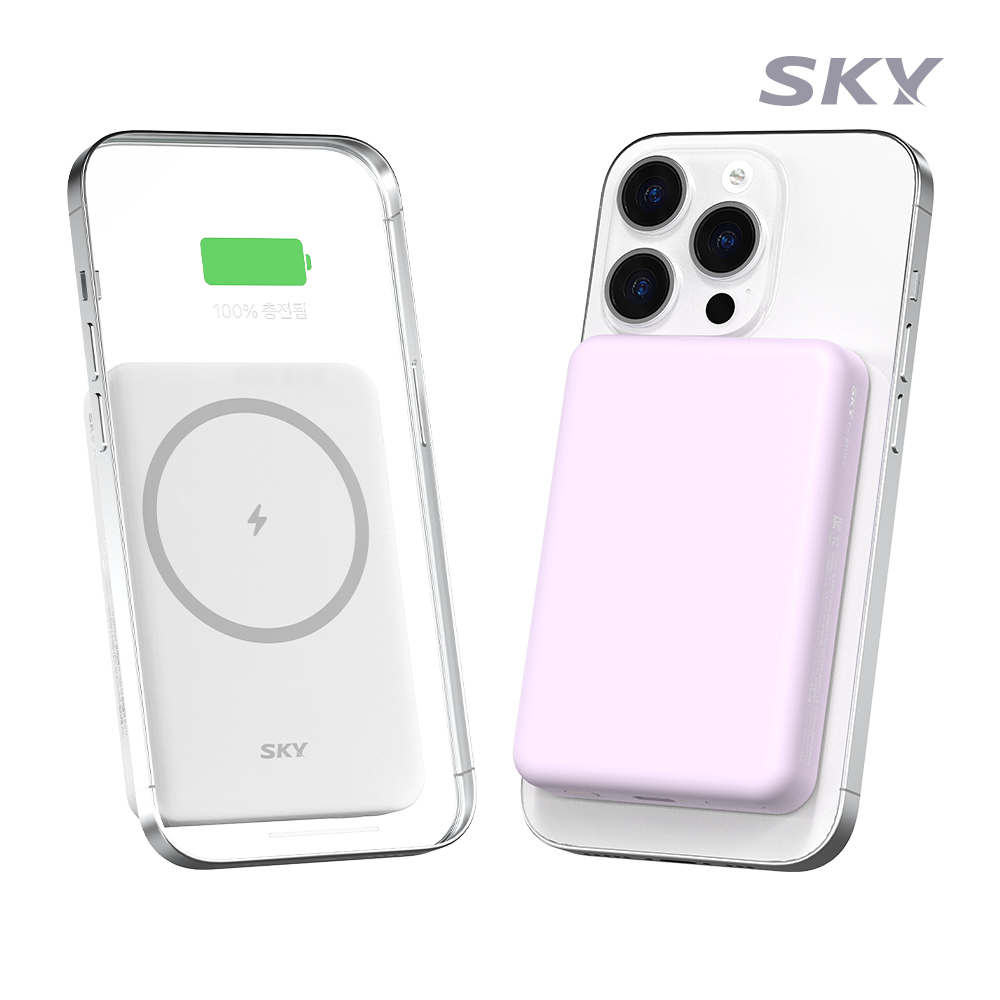 [스카이] 필 M05 맥세이프 호환 5000mAh 무선충전 보조배터리 SKY-BM05+링스티커