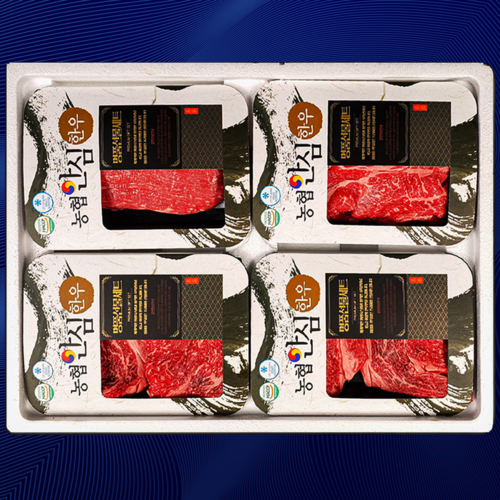 [꽉찬한우] 백화점납품 농협안심한우 1등급 8호 4구 1.2kg (등심300g+불고기300g+장조림300g+국거리300g)