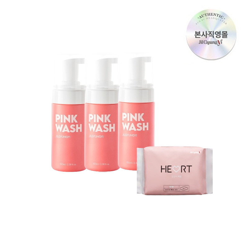 [질경이] 퍼퓸 여성청결제 핑크 자몽 폼 워시 100ml x3개+마음생리대 중형(4개입)