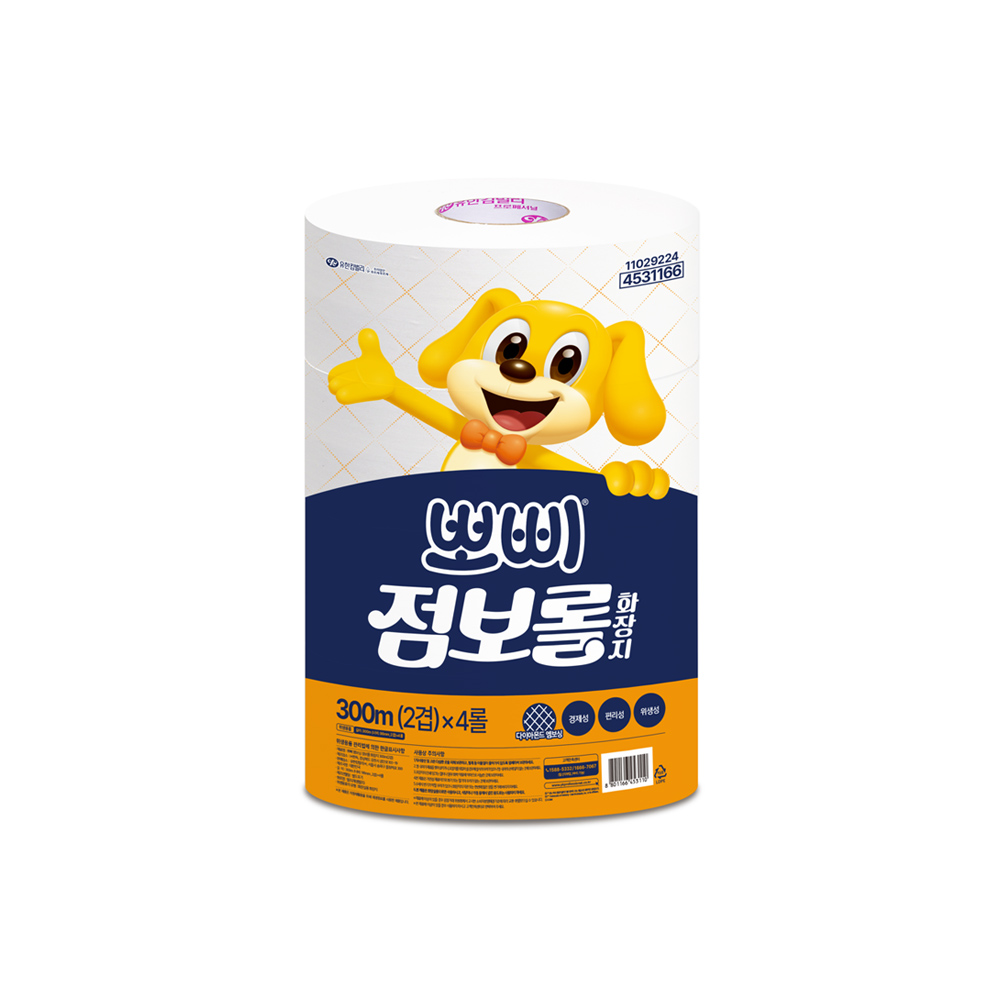 뽀삐 엠보싱 점보롤 화장지 2겹 300m 4롤