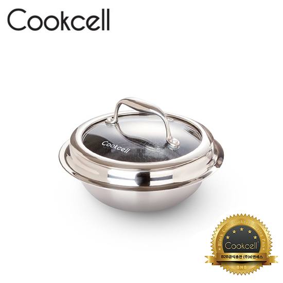 [Cookcell] 쿡셀 통3중 싱글 코팅 IH 가마솥 16cm 블랙 + 유리뚜껑 / 품번 : 01078