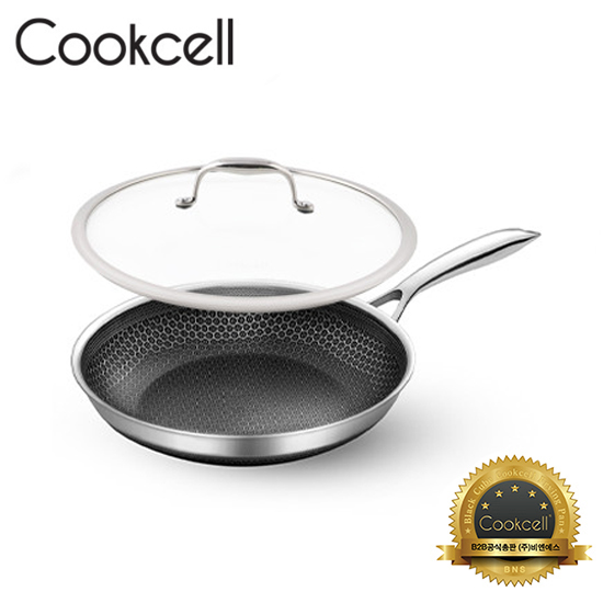 [Cookcell] 쿡셀 통3중 더블 세라믹 코팅 블랙에디션 IH 프라이팬 28cm + 유리뚜껑 28cm 2종 / 품번 : 03004+12506