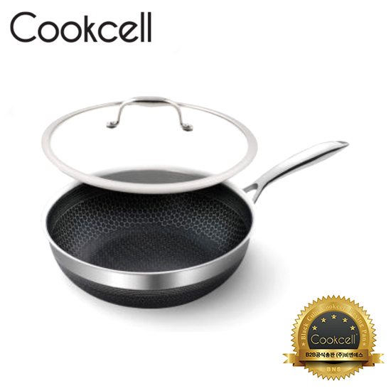 [Cookcell] 쿡셀 통3중 더블 세라믹 코팅 블랙에디션 IH 궁중팬 28cm + 유리뚜껑 28cm 2종 / 품번 : 03017+12506