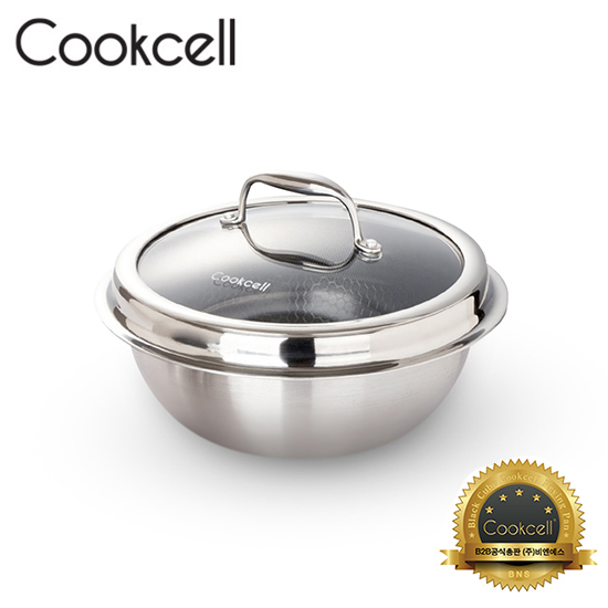 [Cookcell] 쿡셀 통3중 싱글 코팅 IH 가마솥 22cm 블랙 + 유리뚜껑 / 품번 : 01081