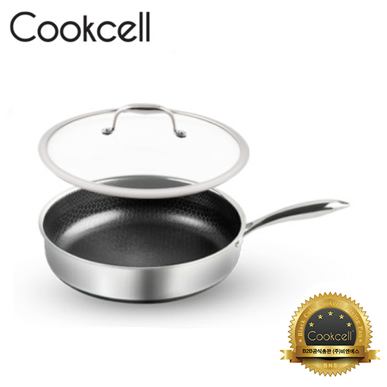 [Cookcell] 쿡셀 통3중 더블 세라믹 코팅 블랙에디션 IH 소테팬 28cm + 유리뚜껑 28cm 2종 / 품번 : 03028+12506