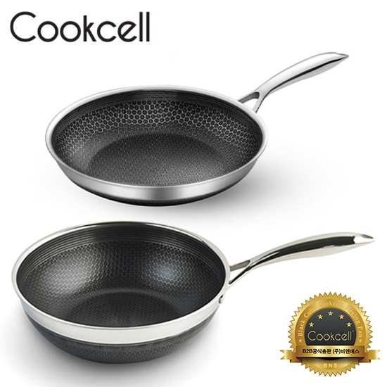 [Cookcell] 쿡셀 통3중 더블 세라믹 코팅 블랙에디션 IH 프라이팬 28cm + 궁중팬 28cm 2종 / 품번 : 03004+03017