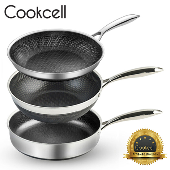 [Cookcell] 쿡셀 통3중 더블 세라믹 코팅 블랙에디션 IH 프라이팬 28cm + 궁중팬 28cm + 소테팬 28cm 3종 / 품번 : 03004+03017+03028