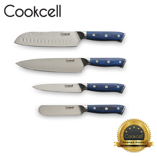 [Cookcell] 쿡셀 프리미엄 다마스커스 첼로 4종 칼세트 / 품번 : 14507