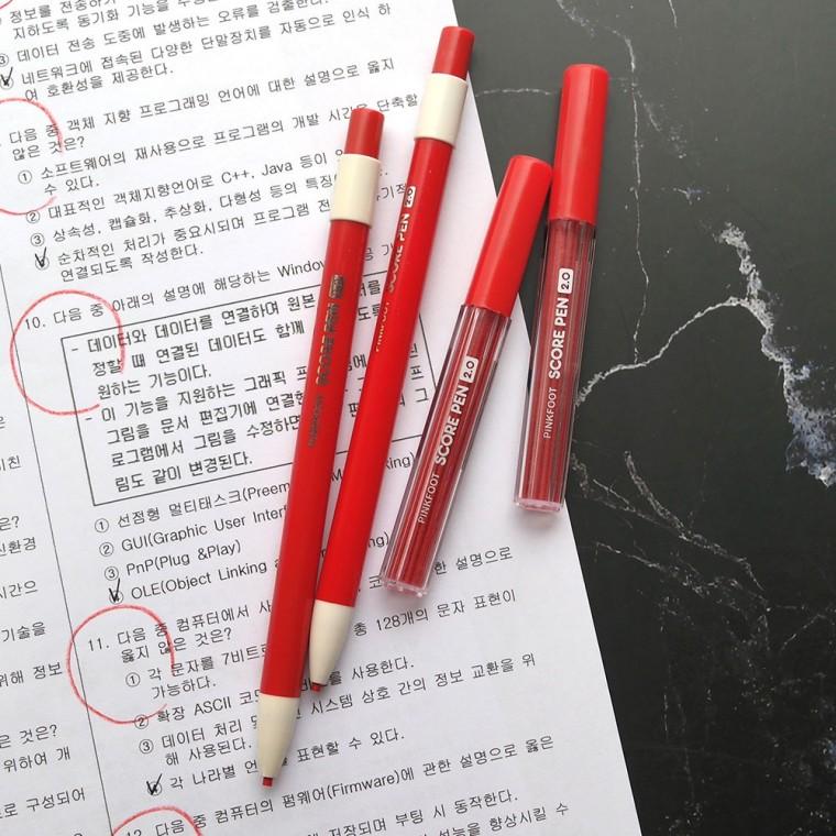 빨간 채점 펜 색연필 채점용 [샤프식 채점펜 색 연필 빨간색 스코어펜 핑크풋]
