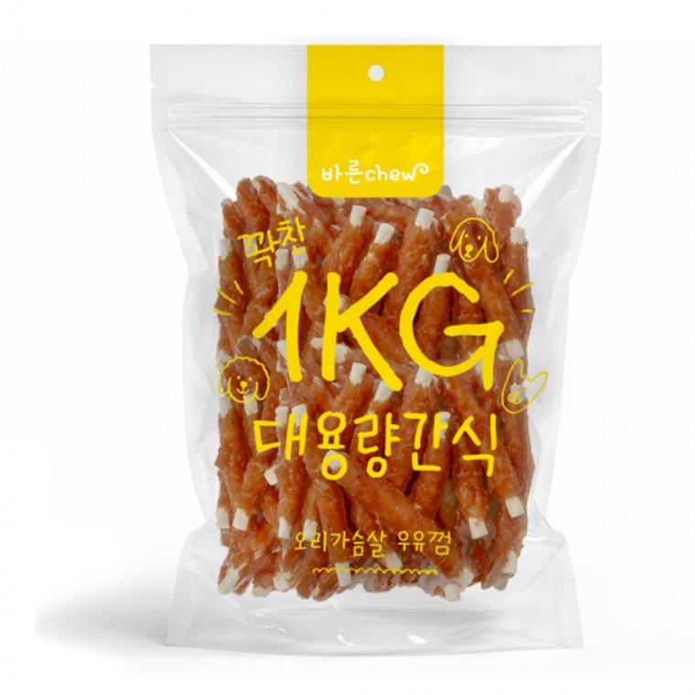 바른츄 애견간식 오리가슴살 우유껌 대용량 1kg 강아지간식 반려견 덴탈껌