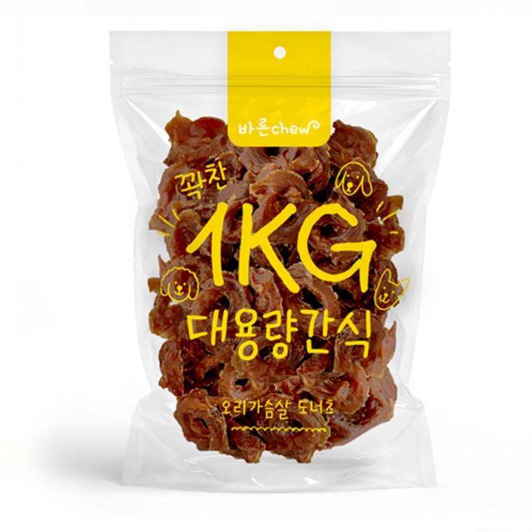 바른츄 애견간식 오리가슴살 도너츠 대용량 1kg 강아지간식 육포 져키 간식