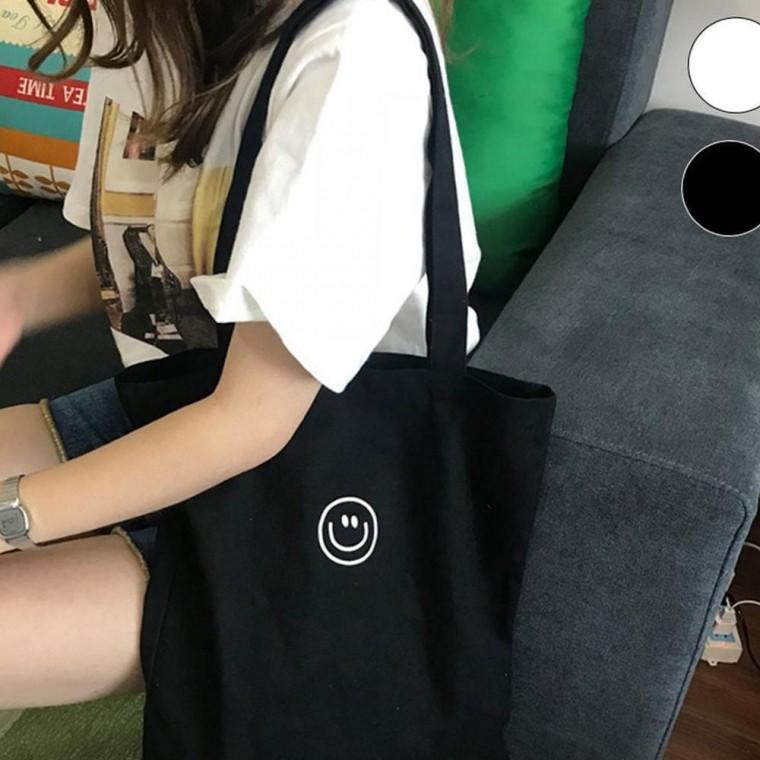 스마일 캔버스 에코백 얇은에코백 미니에코백