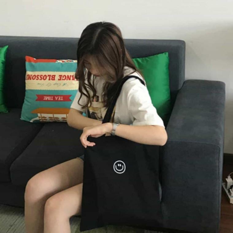 사각에코백 DIY에코백 가벼운가방 스마일 캔버스 숄더백