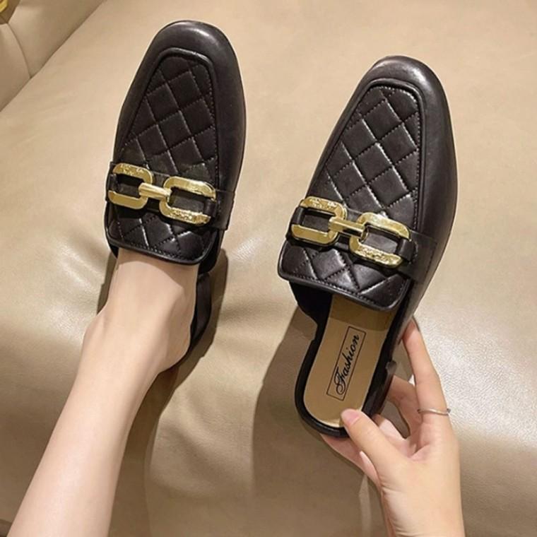 퀄팅 여성 블로퍼 체인 슬리퍼 구두 여자 데일리 뮬 슈즈