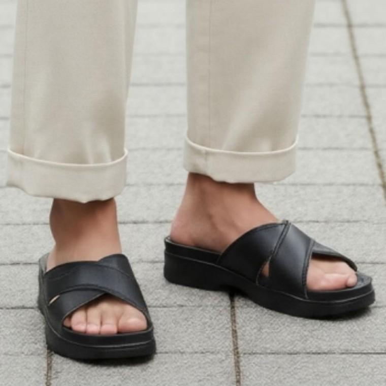남성 소가죽 쿠션 슬리퍼 사무실 오피스 실내화