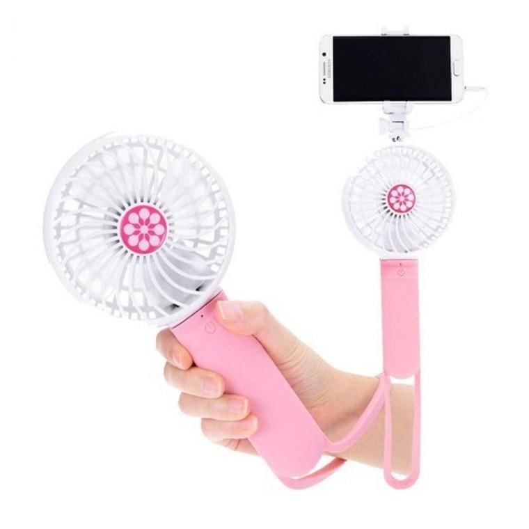 핑크 셀카봉 휴대용 선풍기