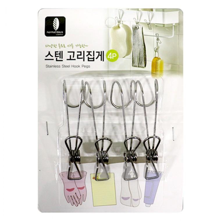 노멀데이즈 스텐고리집게 4P-H/수납/정리/옷걸이/다용도집게걸이/후크/기타걸이