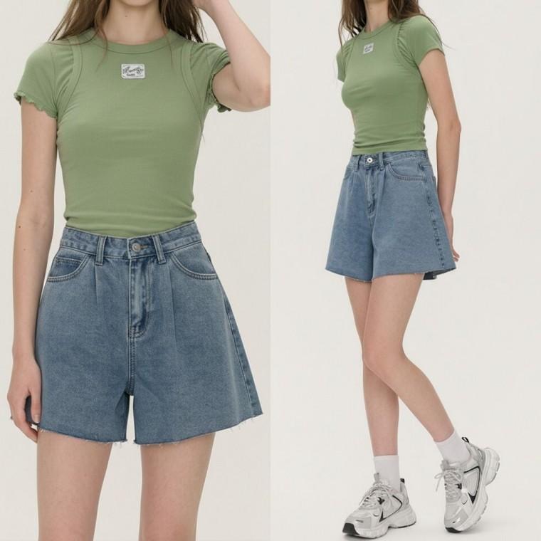 와이드 데님 숏팬츠 여성 내추럴 컷팅 코튼 와이드숏 반바지 청바지 청반 A라인 여름