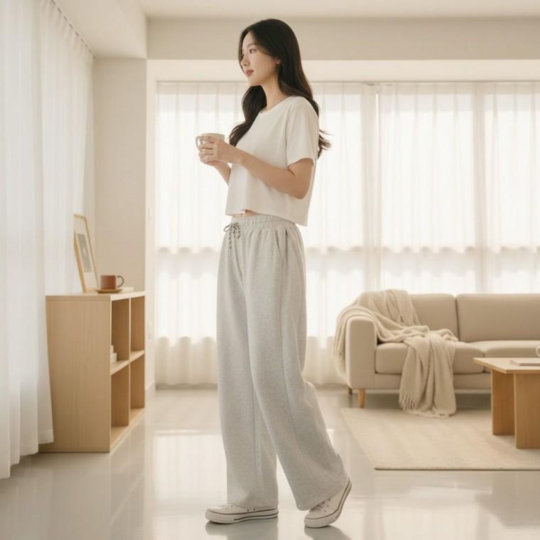 와이 드바지 마로 그렌 사이드 주름 오버핏 반바지 와이드 통바지