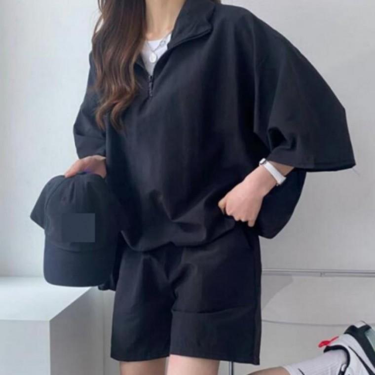 여름 남녀공용 아노락 반팔 상하세트 나일론 바스락 트레이닝 셋업 커플 반바지 세트