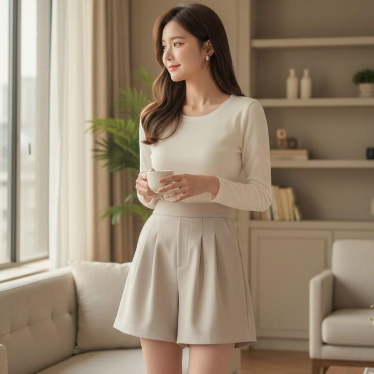 반바지 파이 클로 데이지 투턱 캉캉 롱스커트 여성 홈웨어 치마 플레어 A라인