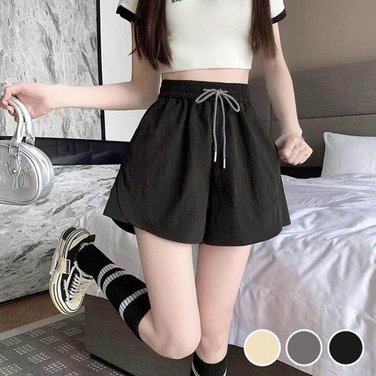 자수포인트 쿨링 A라인 캐주얼 밴딩 와이드 반바지