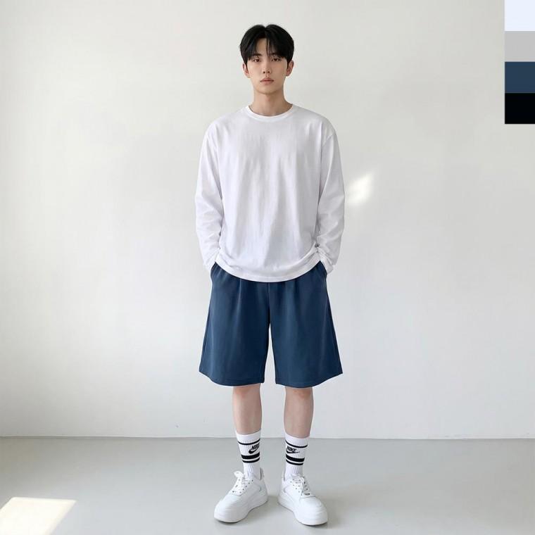 AGG 1002M 남자 핀턱 와이드 5부 밴딩 트레이닝 반바지