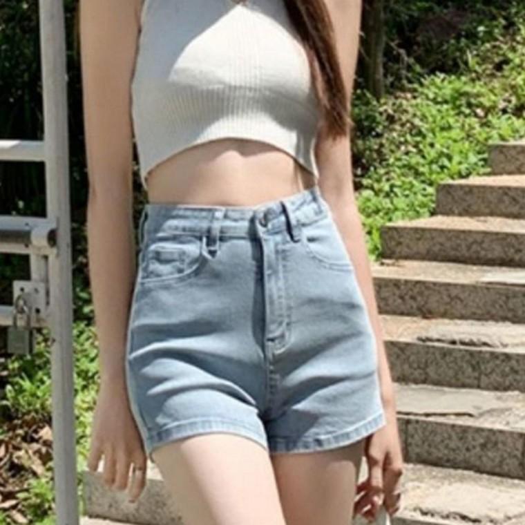 하이웨스트 슬림핏 여성 청반바지 데일리 데님 핫팬츠