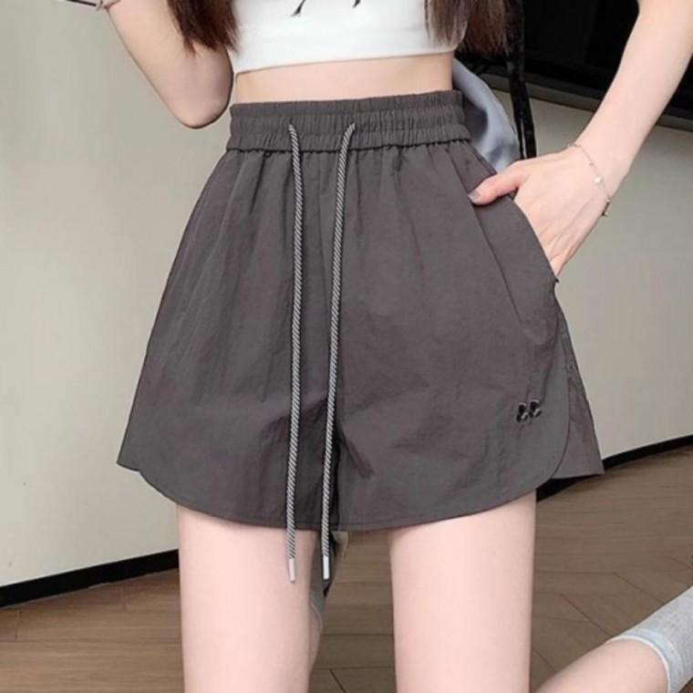 A라인 와이드 여름 숏팬츠 자수 스트링 밴딩 반바지