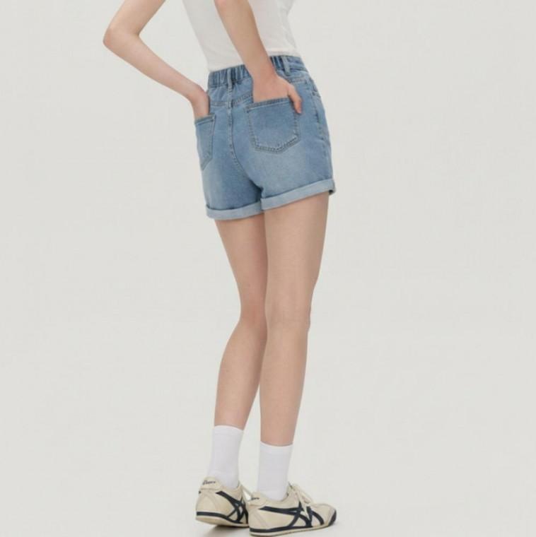 여성 여름 청 반바지 하이웨스트 롤업 데님 숏 팬츠