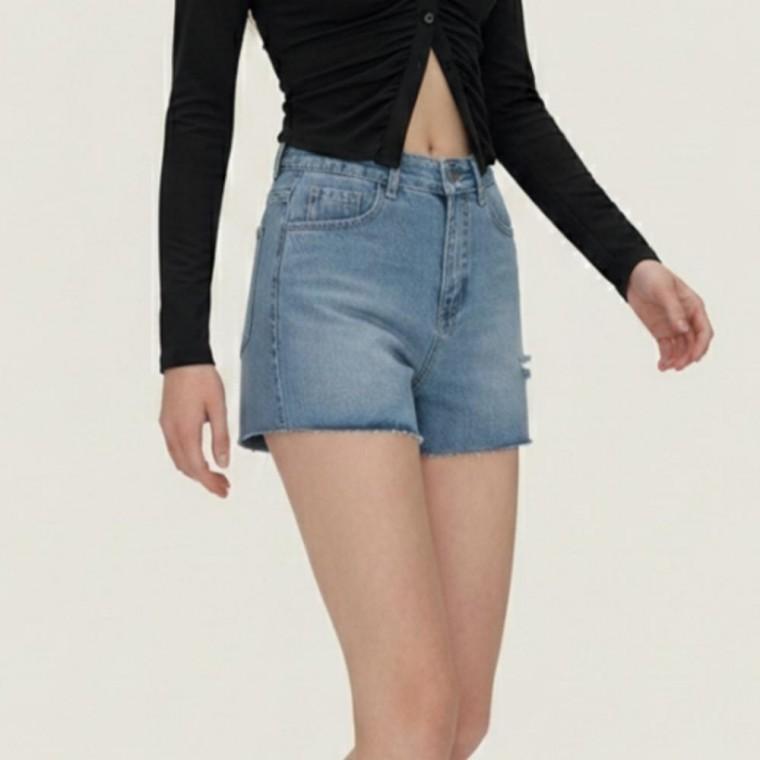 여성 여름 청반바지 옆트임 컷팅 코튼 데님 숏팬츠