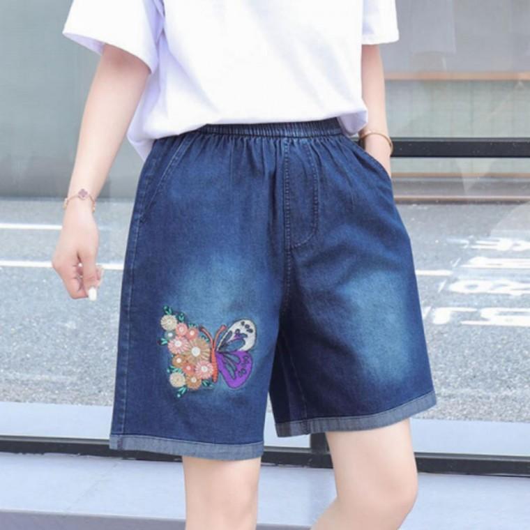 청 반바지 여름 여성 밴딩 경량 데일리 자수